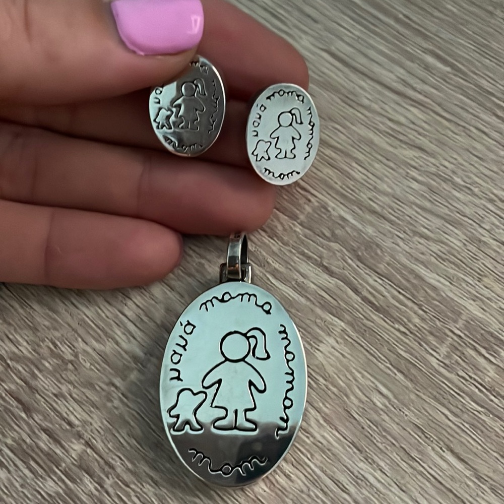 925 Silver Mama “tous” earring and charm set